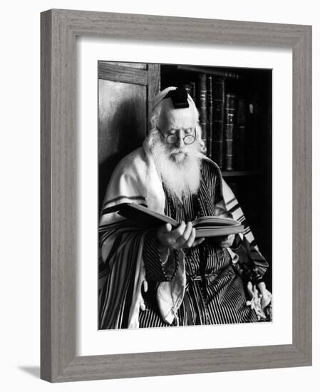Rabbi Joshua Heshil Holtovski, Leader of the Karlin Chassidic Sect, Praying-Alfred Eisenstaedt-Framed Photographic Print