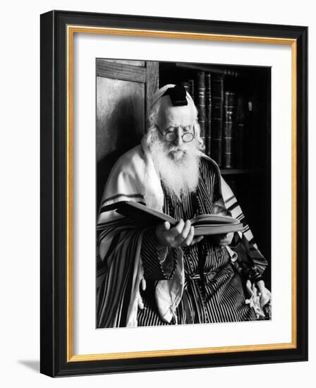 Rabbi Joshua Heshil Holtovski, Leader of the Karlin Chassidic Sect, Praying-Alfred Eisenstaedt-Framed Photographic Print