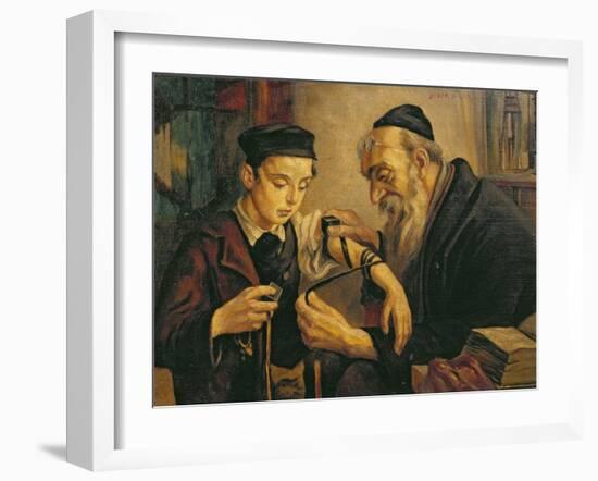 Rabbi Tying the Phylacteries to the Arm of a Boy-null-Framed Giclee Print