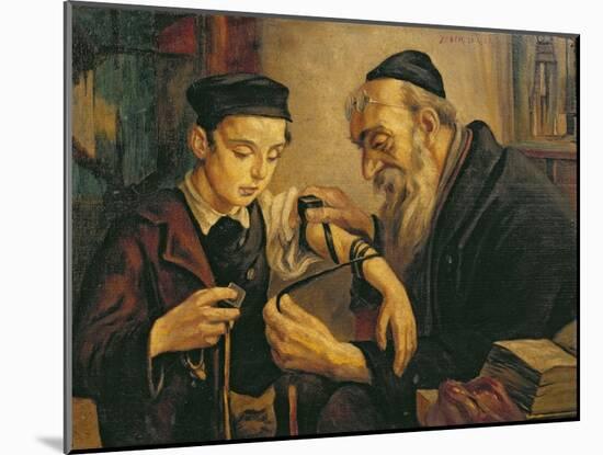 Rabbi Tying the Phylacteries to the Arm of a Boy-null-Mounted Giclee Print