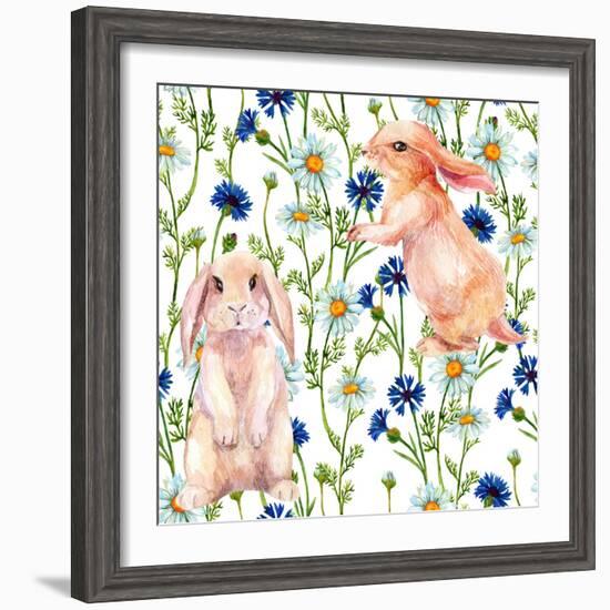 Rabbit Among Flowers-tanycya-Framed Premium Giclee Print