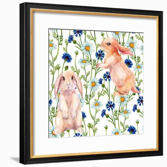 Rabbit Among Flowers-tanycya-Framed Premium Giclee Print