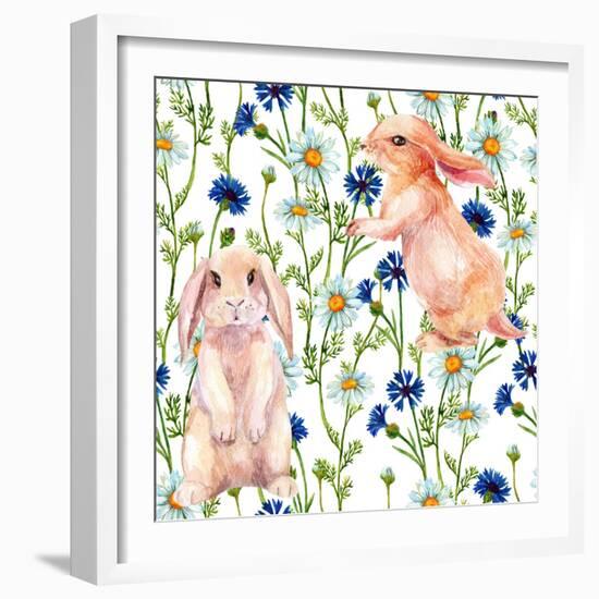 Rabbit Among Flowers-tanycya-Framed Premium Giclee Print