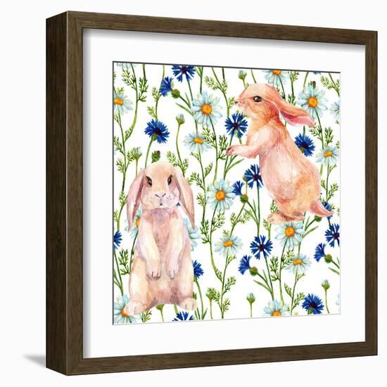 Rabbit Among Flowers-tanycya-Framed Art Print