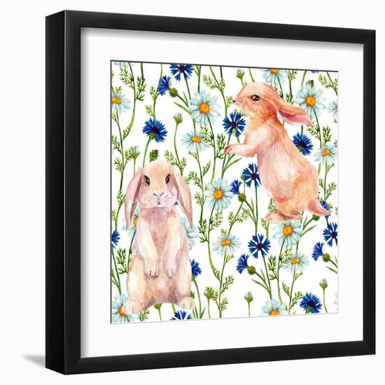 Rabbit Among Flowers-tanycya-Framed Art Print