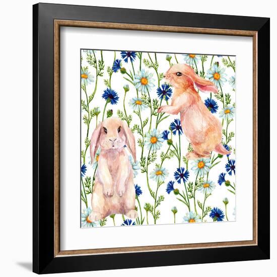 Rabbit Among Flowers-tanycya-Framed Art Print