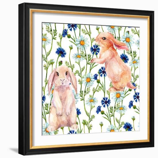 Rabbit Among Flowers-tanycya-Framed Art Print