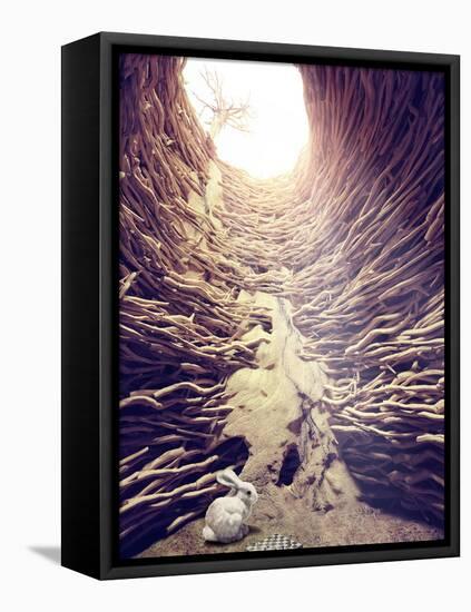 Rabbit and Chess in Deep Hole toward the Sunlight. Creative Concept-viczast-Framed Premier Image Canvas