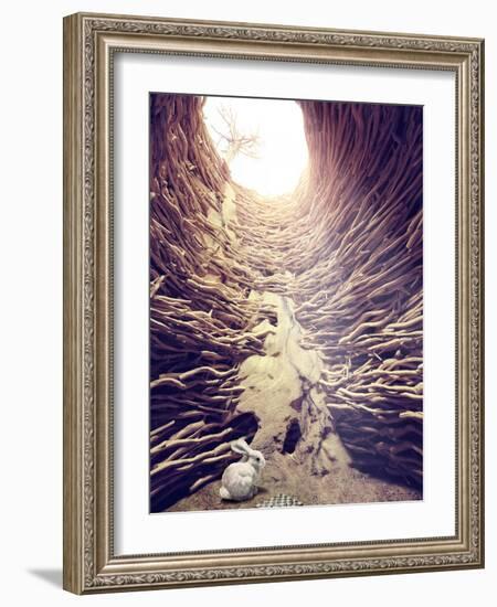 Rabbit and Chess in Deep Hole toward the Sunlight. Creative Concept-viczast-Framed Photographic Print