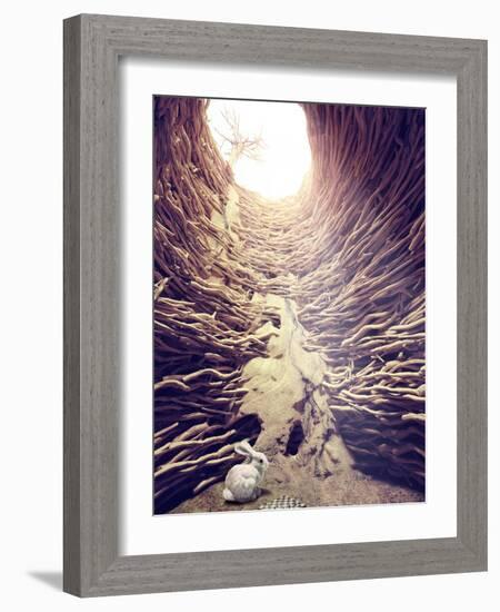 Rabbit and Chess in Deep Hole toward the Sunlight. Creative Concept-viczast-Framed Photographic Print