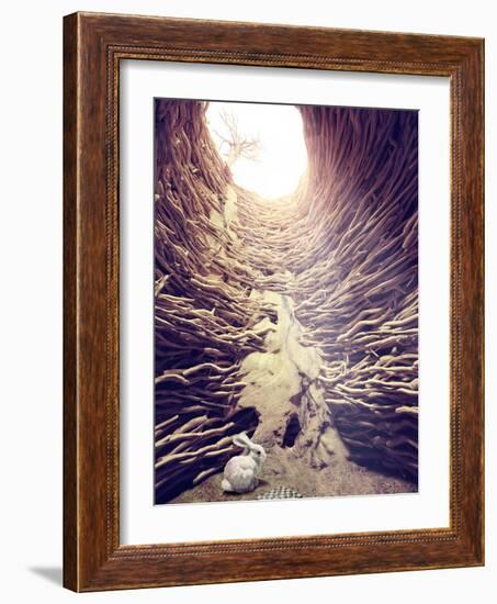 Rabbit and Chess in Deep Hole toward the Sunlight. Creative Concept-viczast-Framed Photographic Print