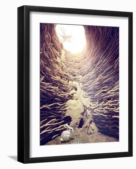 Rabbit and Chess in Deep Hole toward the Sunlight. Creative Concept-viczast-Framed Photographic Print