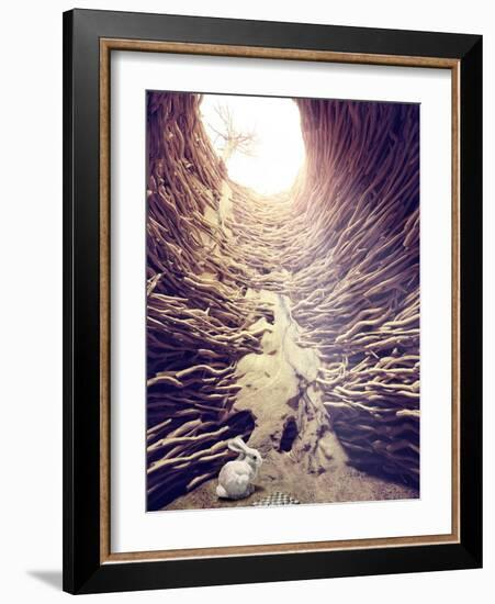 Rabbit and Chess in Deep Hole toward the Sunlight. Creative Concept-viczast-Framed Photographic Print