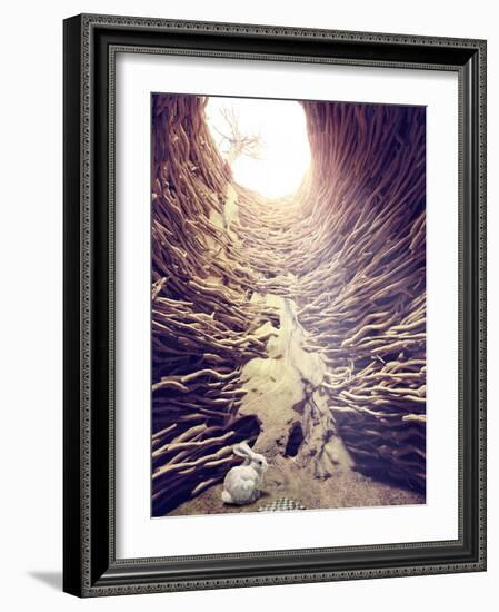 Rabbit and Chess in Deep Hole toward the Sunlight. Creative Concept-viczast-Framed Photographic Print