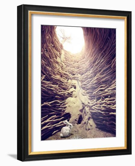 Rabbit and Chess in Deep Hole toward the Sunlight. Creative Concept-viczast-Framed Photographic Print