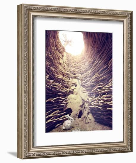 Rabbit and Chess in Deep Hole toward the Sunlight. Creative Concept-viczast-Framed Photographic Print