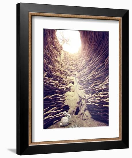 Rabbit and Chess in Deep Hole toward the Sunlight. Creative Concept-viczast-Framed Photographic Print