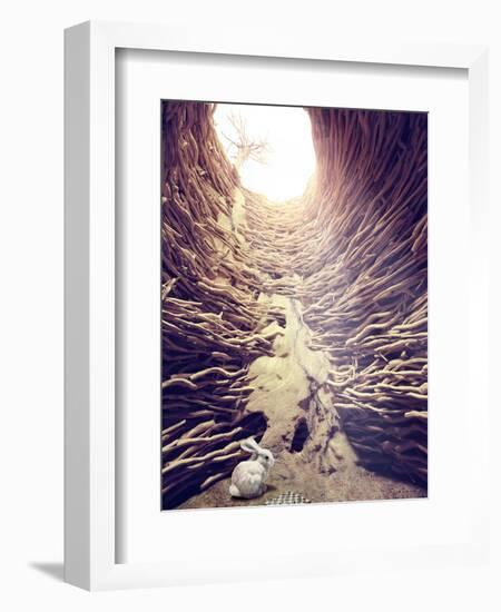 Rabbit and Chess in Deep Hole toward the Sunlight. Creative Concept-viczast-Framed Photographic Print