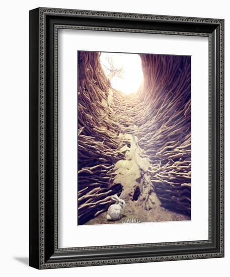 Rabbit and Chess in Deep Hole toward the Sunlight. Creative Concept-viczast-Framed Photographic Print