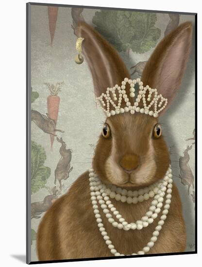Rabbit and Pearls, Portrait-Fab Funky-Mounted Art Print