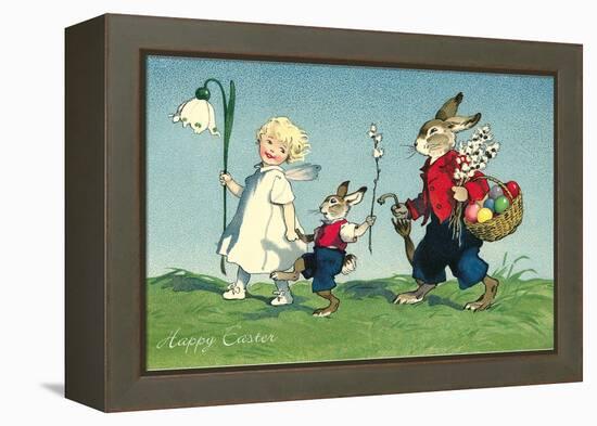 Rabbit Family with Child-null-Framed Stretched Canvas