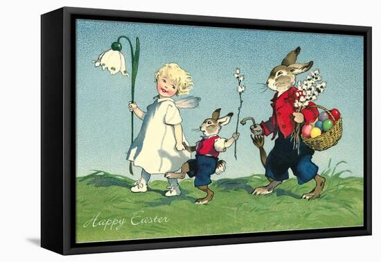 Rabbit Family with Child-null-Framed Stretched Canvas