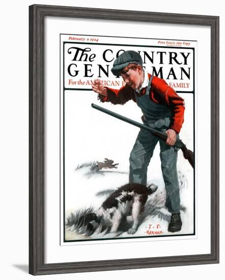 "Rabbit Hunting," Country Gentleman Cover, February 2, 1924-J.F. Kernan-Framed Giclee Print