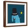 Rabbit in Black Hat Doing Tricks with Magic Wand. Colorful Dark Magical Illustration for Kids Greet-Popmarleo-Framed Art Print