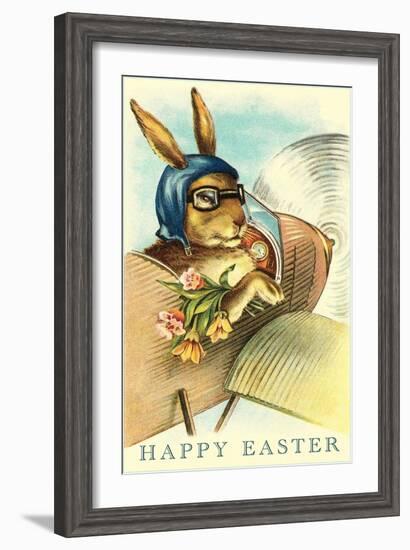 Rabbit in Goggles and Vintage Airplane--Framed Art Print