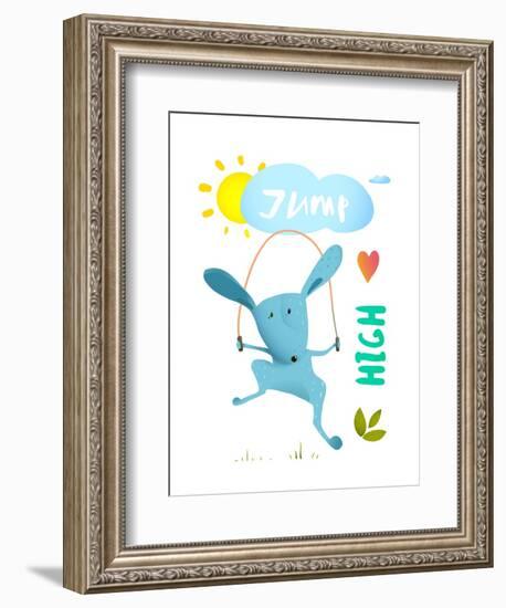 Rabbit Jumping Rope for Kids. Hare Jumping High Skipping Animal Cartoon Watercolor Style, Vector Il-Popmarleo-Framed Art Print