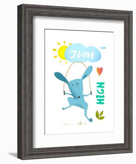 Rabbit Jumping Rope for Kids. Hare Jumping High Skipping Animal Cartoon Watercolor Style, Vector Il-Popmarleo-Framed Art Print