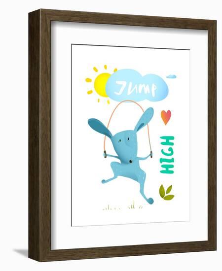 Rabbit Jumping Rope for Kids. Hare Jumping High Skipping Animal Cartoon Watercolor Style, Vector Il-Popmarleo-Framed Art Print