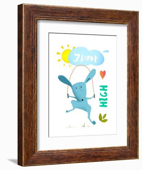 Rabbit Jumping Rope for Kids. Hare Jumping High Skipping Animal Cartoon Watercolor Style, Vector Il-Popmarleo-Framed Art Print