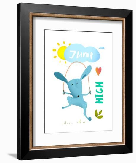 Rabbit Jumping Rope for Kids. Hare Jumping High Skipping Animal Cartoon Watercolor Style, Vector Il-Popmarleo-Framed Art Print