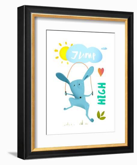 Rabbit Jumping Rope for Kids. Hare Jumping High Skipping Animal Cartoon Watercolor Style, Vector Il-Popmarleo-Framed Art Print