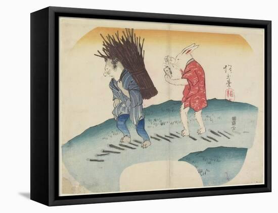 (Rabbit Setting Fire on the Firewood Carried by Raccoon), 1835-Hogyoku-Framed Premier Image Canvas