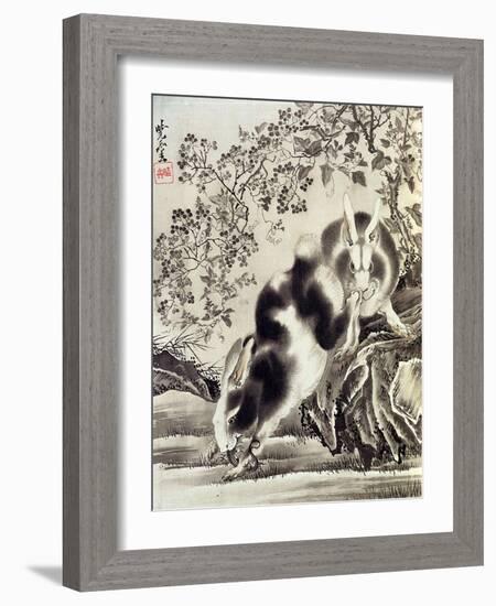 Rabbits Catching a Lizard-Kyosai Kawanabe-Framed Giclee Print