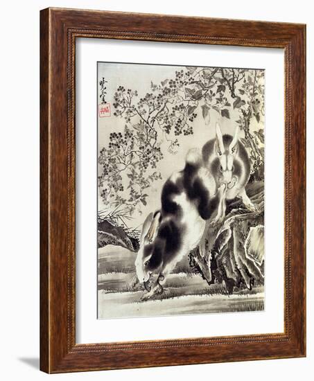 Rabbits Catching a Lizard-Kyosai Kawanabe-Framed Giclee Print