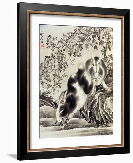 Rabbits Catching a Lizard-Kyosai Kawanabe-Framed Giclee Print