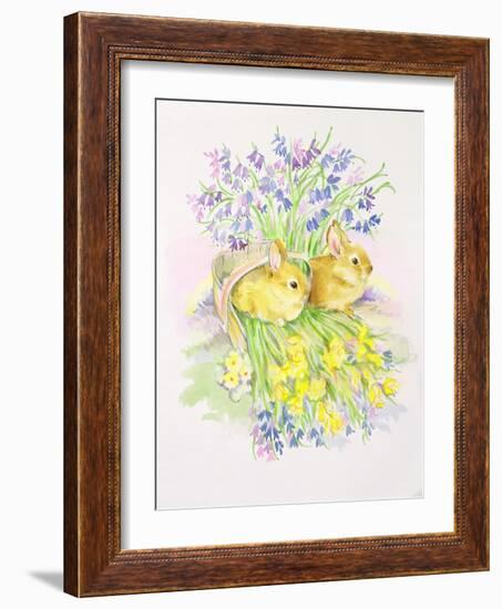 Rabbits in a Basket with Daffodils and Bluebells-Diane Matthes-Framed Giclee Print