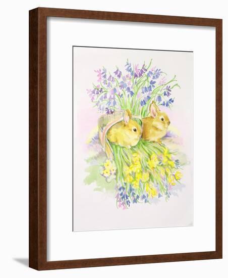 Rabbits in a Basket with Daffodils and Bluebells-Diane Matthes-Framed Giclee Print