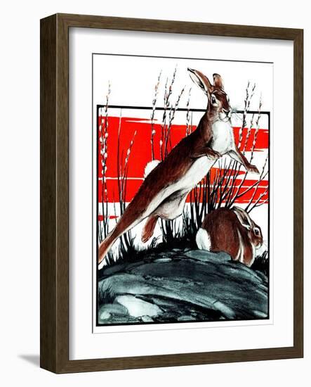 "Rabbits in Pussy Willows,"April 5, 1924-Paul Bransom-Framed Giclee Print