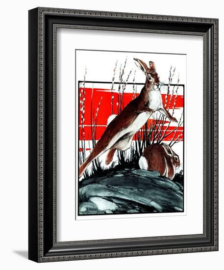 "Rabbits in Pussy Willows,"April 5, 1924-Paul Bransom-Framed Premium Giclee Print