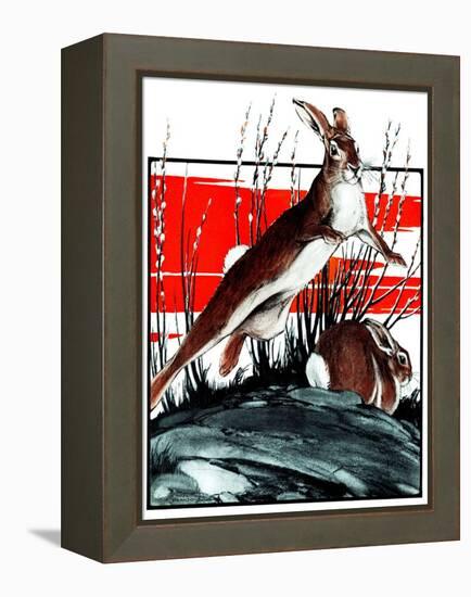 "Rabbits in Pussy Willows,"April 5, 1924-Paul Bransom-Framed Premier Image Canvas