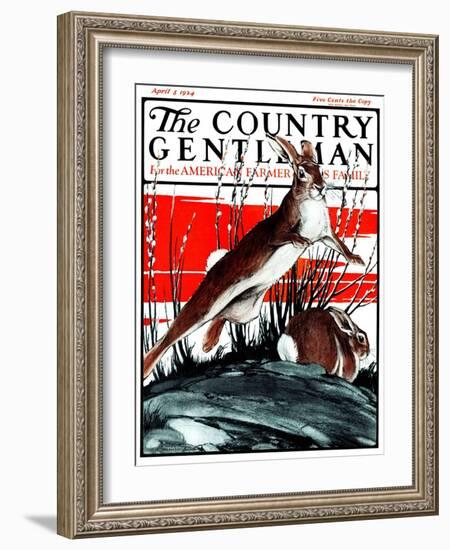 "Rabbits in Pussy Willows," Country Gentleman Cover, April 5, 1924-Paul Bransom-Framed Giclee Print