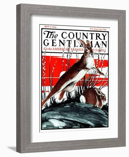 "Rabbits in Pussy Willows," Country Gentleman Cover, April 5, 1924-Paul Bransom-Framed Giclee Print