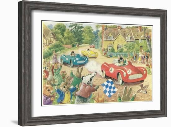 Rabbits in Race Cars-null-Framed Art Print