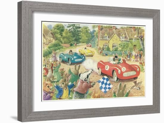 Rabbits in Race Cars-null-Framed Art Print