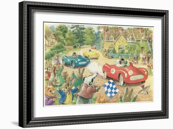 Rabbits in Race Cars-null-Framed Art Print