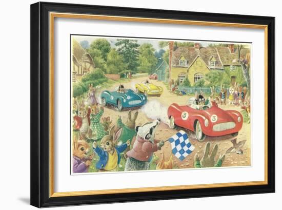 Rabbits in Race Cars-null-Framed Art Print